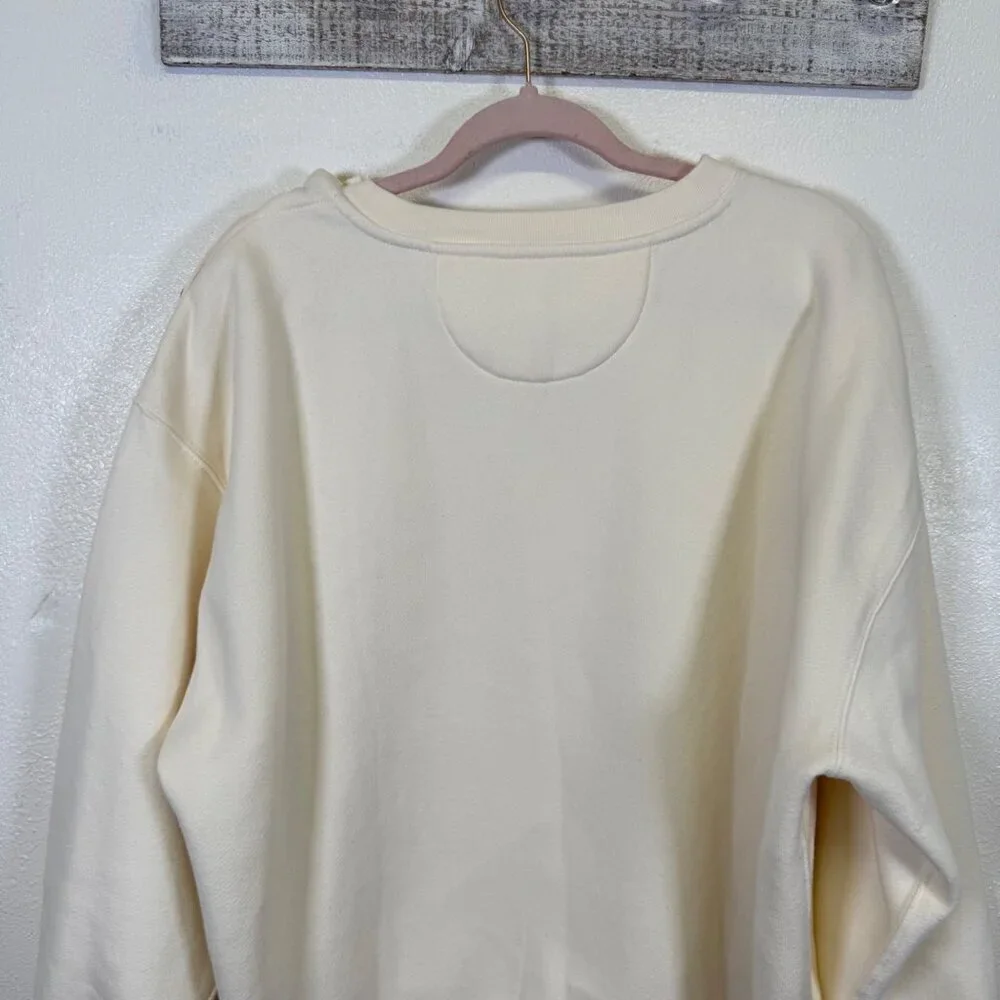 J. Crew Sweatshirt Womens XL Beige Cream Heritage Cropped Gold Buttons Oversized